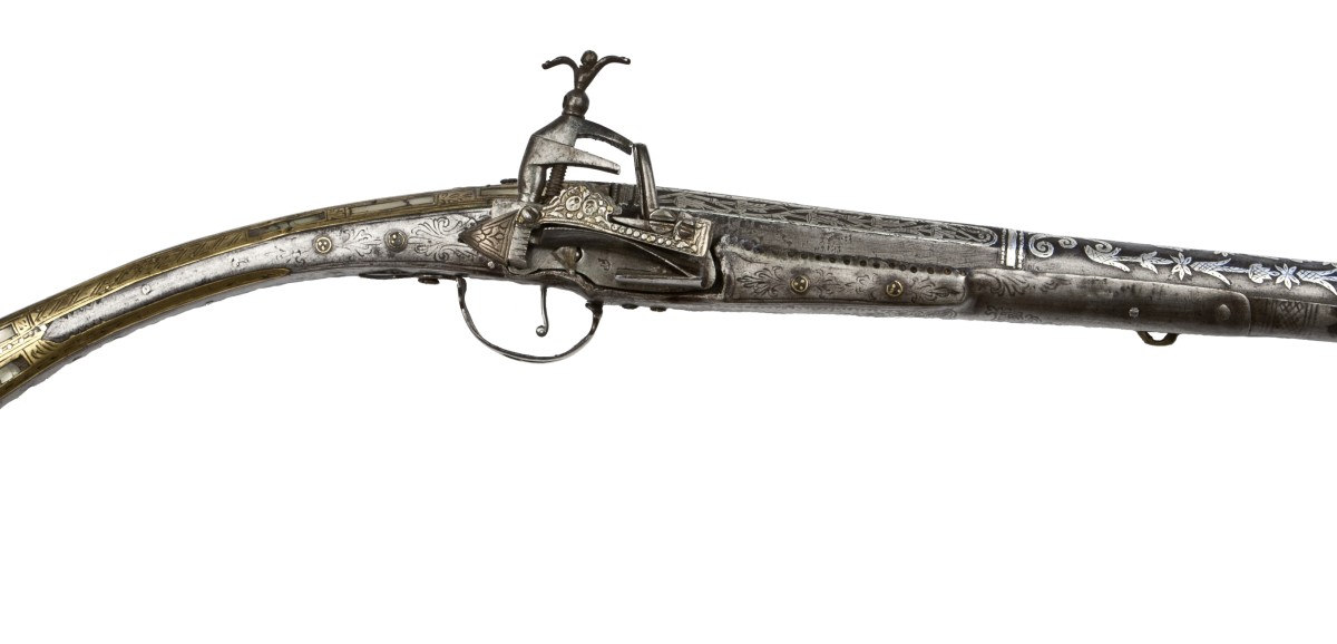 : Muskete | Balkan, 18. Jh. | Eisen, Messing, Permutt; graviert, tauschiert; Steinschloss, Tromblonlauf, Vorderlader | ÖMV Inv. o.Nr./3.994