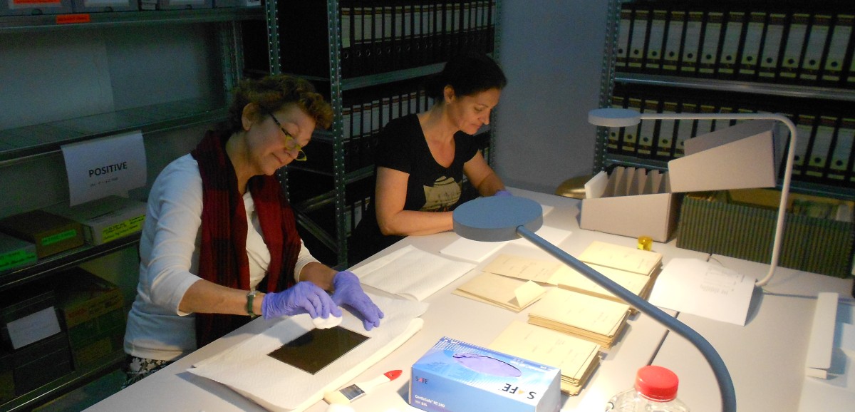 : Schneebälle bei der Arbeit in der Fotosammlung, der Restaurierwerkstatt, der Bibliothek und in der Textilsammlung. © Volkskundemuseum Wien